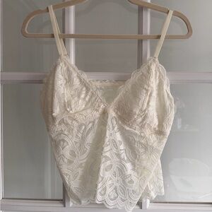 Aerie Lace Bustier Camisole | Cream Crochet Tank Top | Size L